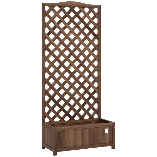 53L Garden Wooden Planter Box with Trellis Free Standing Flower Raised Bed with Lattice for Climbing Plants, 76cm x 36cm x 170cm, Dark Brown