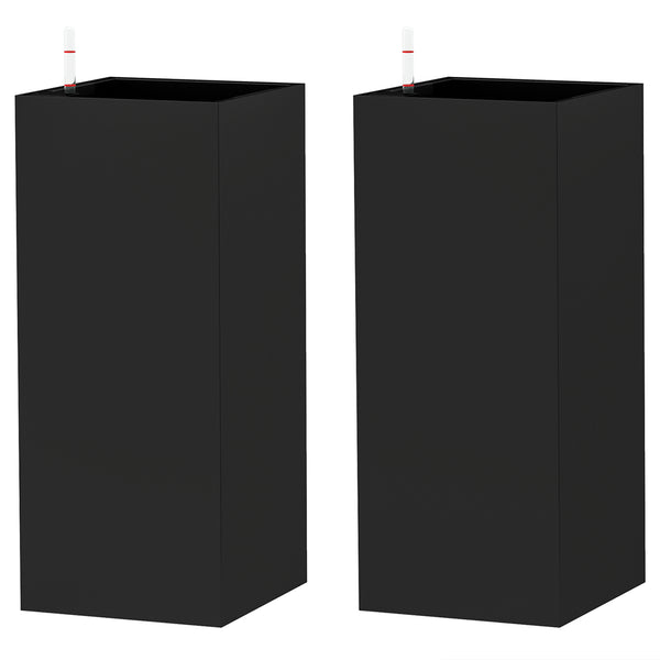 2 Pack Planter Box, 26 Inch Plastic Planter Pots with Water Level Indicator, Flower Pots with Drainage Hole and Drain Plug for Indoor Outdoor, Black