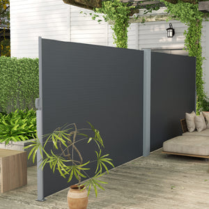 Patio Retractable Double Side Awning, 79"x236" Outdoor Privacy Screen, UV Resistant, Waterproof Room Divider Sun Shade Wind Screen for Garden, Balcony, Charcoal Grey