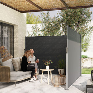 Patio Retractable Double Side Awning, 79"x236" Outdoor Privacy Screen, UV Resistant, Waterproof Room Divider Sun Shade Wind Screen for Garden, Balcony, Charcoal Grey