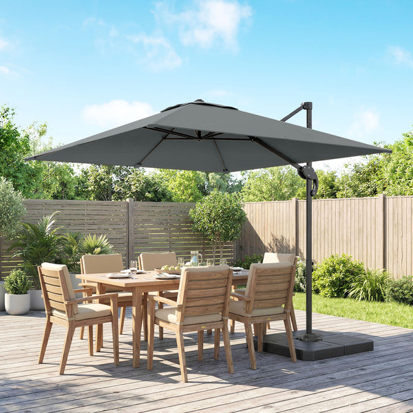 8' x 8' Offset Cantilever Patio Umbrella with Base Weights, UPF50+ Square Outdoor Cantilever Parasol with 360° Rotation, 5 Level Adjustable Tilt, Aluminum Pole, Dark Grey