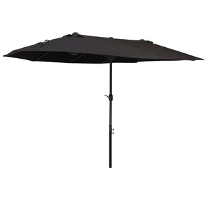 15ft Double-sided Patio Umbrella with Twin Canopy, Extra Large Outdoor Parasol with Crank for Pool, Deck, Market, Black