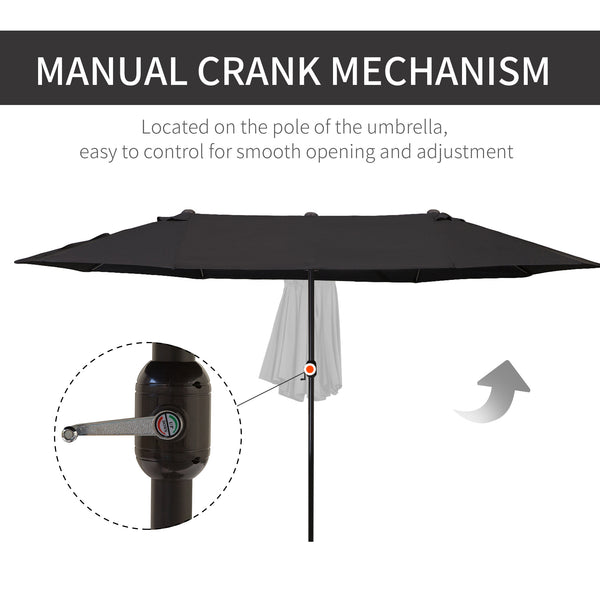 4.6m Garden Parasol Double-Sided Sun Umbrella Patio Market Canopy Shade Outdoor Black - NO BASE