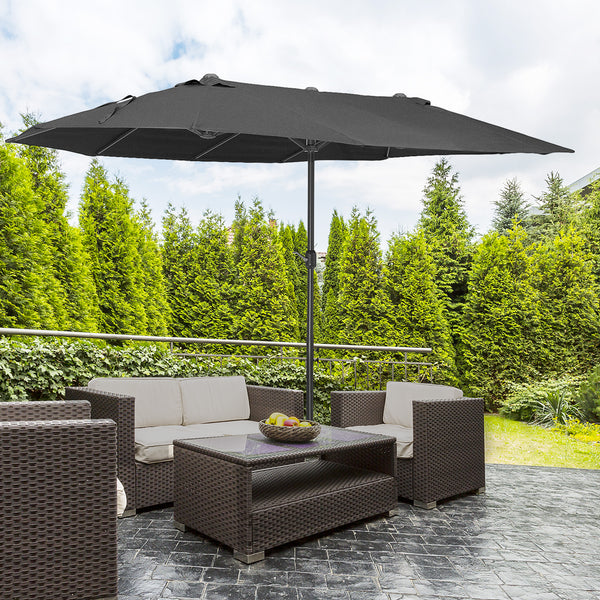 4.6m Garden Parasol Double-Sided Sun Umbrella Patio Market Canopy Shade Outdoor Black - NO BASE