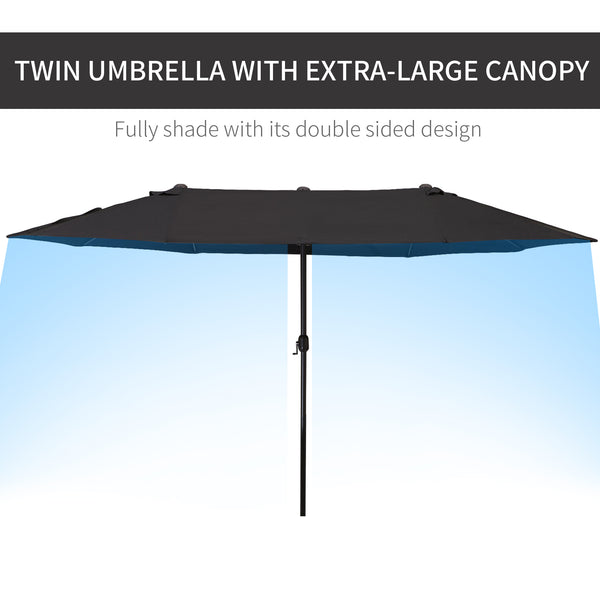 4.6m Garden Parasol Double-Sided Sun Umbrella Patio Market Canopy Shade Outdoor Black - NO BASE
