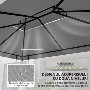 13.1' x 9.8' Gazebo Replacement Canopy 2 Tier Top UV Cover Pavilion Garden Patio Outdoor, Light Grey (TOP ONLY)