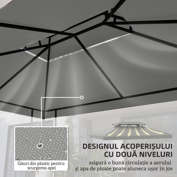 13.1' x 9.8' Gazebo Replacement Canopy 2 Tier Top UV Cover Pavilion Garden Patio Outdoor, Light Grey (TOP ONLY)