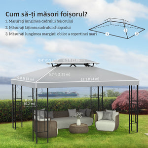 13.1' x 9.8' Gazebo Replacement Canopy 2 Tier Top UV Cover Pavilion Garden Patio Outdoor, Light Grey (TOP ONLY)