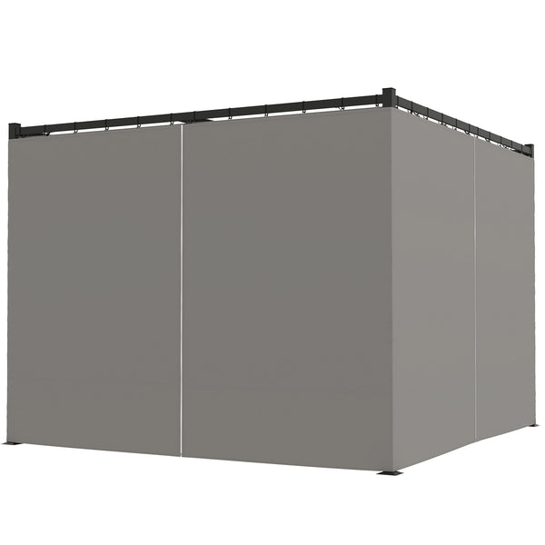 3 x 3(m) Pergola with Retractable Roof Canopy and Curtains, Metal Frame Garden Gazebo Outdoor Sun Shade Shelter for Grill, Patio, Deck, Light Grey