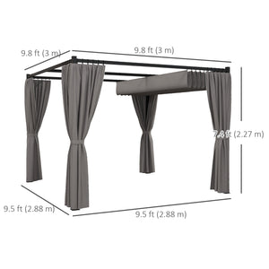 10' x 10' Pergola with Retractable Pergola Canopy and Curtains, Metal Frame Garden Gazebo Outdoor Sun Shade Shelter for Grill, Patio, Deck, Light Grey