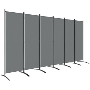 6 Panel Folding Room Divider, Freestanding Privacy Screen Wall with Wide Feet, Portable Paravent Partition Separator for Offices, Balcony, Outdoor Garden, Hot Tub, 332 x 172 cm, Dark Grey