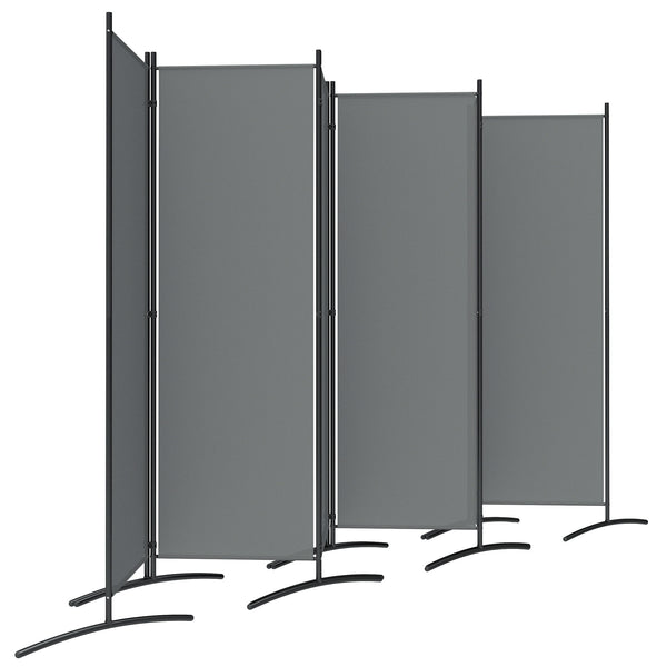 6 Panel Folding Room Divider, Freestanding Privacy Screen Wall with Wide Feet, Portable Paravent Partition Separator for Offices, Balcony, Outdoor Garden, Hot Tub, 332 x 172 cm, Dark Grey