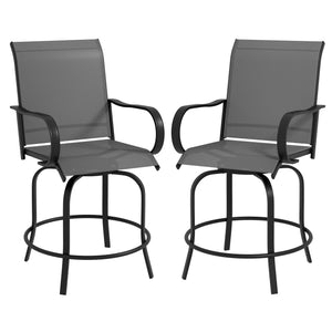 Outdoor Bar Stools Set of 2 with Armrests, 360° Swivel Bar Height Patio Chairs with Mesh Fabric, Steel Frame Dining Chairs, for Balcony, Poolside, Backyard, Grey