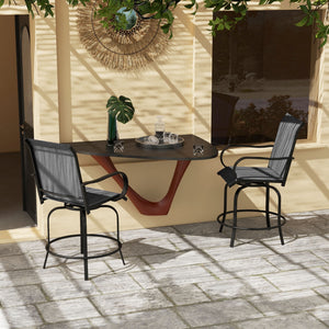 Outdoor Bar Stools Set of 2 with Armrests, 360° Swivel Bar Height Patio Chairs with Mesh Fabric, Steel Frame Dining Chairs, for Balcony, Poolside, Backyard, Grey