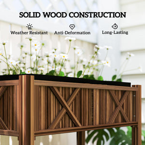 Wooden Raised Garden Bed, Elevated Planter Box with Storage Shelf, Drainage Holes and Liner for Backyard, Patio, Balcony, 34" x 18" x 30", Carbonized