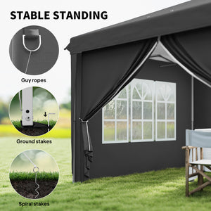 3 x 6 m Garden Pop Up Gazebo, Wedding Party Tent Marquee, Water Resistant Awning Canopy with Sidewalls, Windows, Carry Bag, Grey