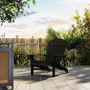 Wood Adirondack Chair, Outdoor Patio Muskoka Chair with Slatted Design for Deck, Garden, Backyard, Fire Pit, Black