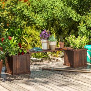 Raised Garden Bed Plant Stand Wooden Garden Planter & Bench Combination Garden Raised Bed for Patio Park, 69.25" x 15" x 15.75", Carbonized