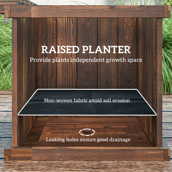 Raised Garden Bed Plant Stand Wooden Garden Planter & Bench Combination Garden Raised Bed for Patio Park, 69.25" x 15" x 15.75", Carbonized