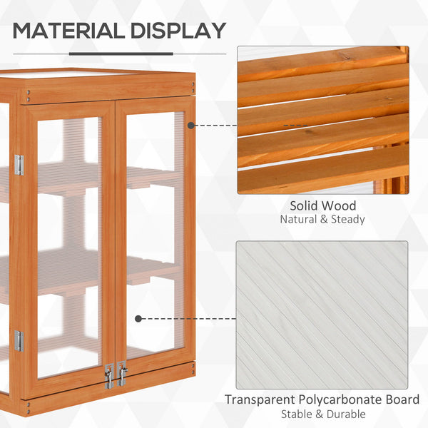 Wooden 2 Tier Cold Frame Greenhouse Polycarbonate Plant Grow House Portable Garden, Orange