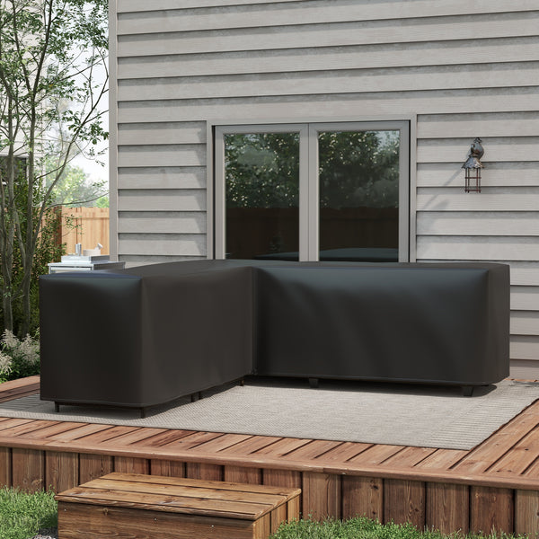 L-Shaped Garden Furniture Cover, 420D Oxford Fabric Rattan Corner Sofa Cover with PU Coating, Waterproof Anti-UV Dustproof Windproof, Black, 250 x 250 x 79cm