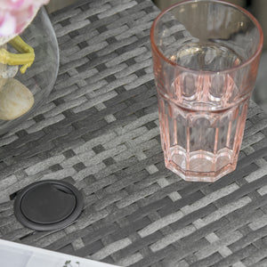 Rattan Outdoor Coffee Table, Wicker Garden Patio Bistro Side Table with Umbrella Hole and Storage Space for Balcony, Porch, Grey
