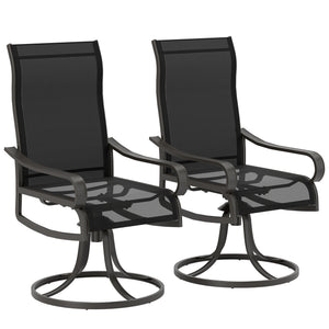 2-Piece Swivel Patio Dining Chairs, 360° Swivel Rocking Outdoor Chairs with Curved Armrests, Breathable Mesh Seat & S Shape Backrest for Yard, Lawn, Porch, Black