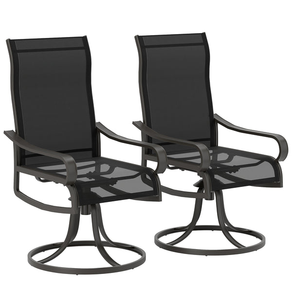 2-Piece Swivel Patio Dining Chairs, 360° Swivel Rocking Outdoor Chairs with Curved Armrests, Breathable Mesh Seat & S Shape Backrest for Yard, Lawn, Porch, Black