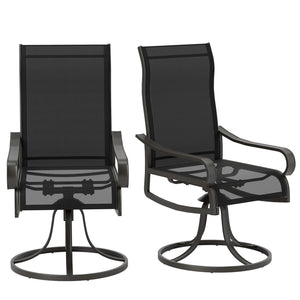 2-Piece Swivel Patio Dining Chairs, 360° Swivel Rocking Outdoor Chairs with Curved Armrests, Breathable Mesh Seat & S Shape Backrest for Yard, Lawn, Porch, Black