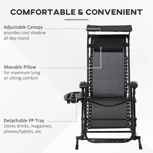 Garden Rocking Chair Folding Recliner Outdoor Adjustable Sun Lounger Rocker Zero-Gravity Seat with Headrest Side Holder Patio Deck - Black