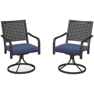 2 Pieces Patio Swivel Chairs with Cushion, Outdoor Swivel Rocker with Curved Armrests, Backrest for Garden, Balcony, Porch, Navy Blue