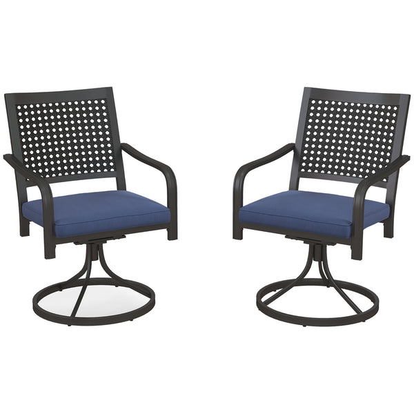 2 Pieces Patio Swivel Chairs with Cushion, Outdoor Swivel Rocker with Curved Armrests, Backrest for Garden, Balcony, Porch, Navy Blue
