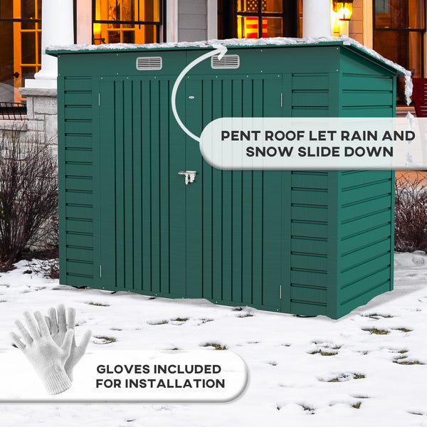 8 x 4FT Outdoor Storage Shed, Easy to Assemble Galvanized Metal Garden Shed, Waterproof Tool Shed with Lockable Door and 2 Vents for Backyard, Lawn, Patio, Green