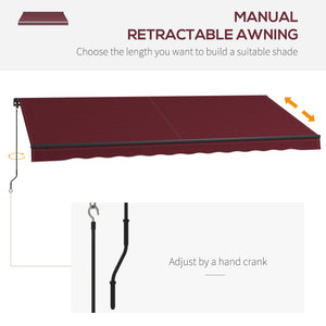  15' x 10' Retractable Awning, Patio Awning Sunshade Shelter with Manual Crank Handle, 280gsm UV Resistant Fabric and Aluminum Frame, for Balcony, Yard, Wine Red