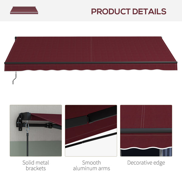  15' x 10' Retractable Awning, Patio Awning Sunshade Shelter with Manual Crank Handle, 280gsm UV Resistant Fabric and Aluminum Frame, for Balcony, Yard, Wine Red