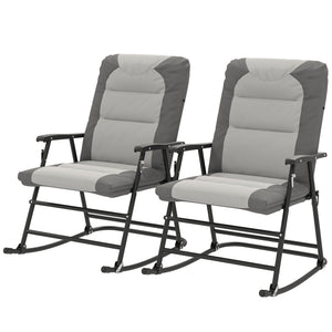 2pc Patio Foldable Rocking Chair Set w/ Soft Padded Seat, Backrest, and Headrest for park, backyard, garden, Light Grey
