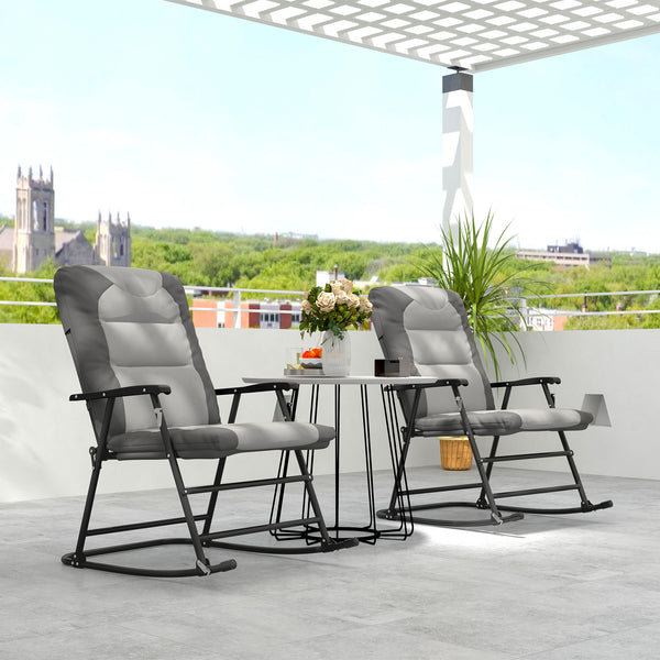 2pc Patio Foldable Rocking Chair Set w/ Soft Padded Seat, Backrest, and Headrest for park, backyard, garden, Light Grey