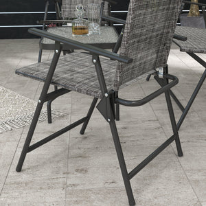 Outdoor 4 Pieces Patio Furniture Set with Breathable Mesh Fabric Seat & Backrest, Garden Set with Two Foldable Armchairs, a Loveseat & Glass Top Table, Mixed Grey
