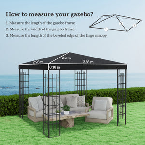 3 x 3(m) Gazebo Canopy Replacement Cover, Garden Gazebo Roof Replacement with Drain Holes, Water Resistant PVC Coating, 370g/㎡, UPF30+, TOP COVER ONLY, Black