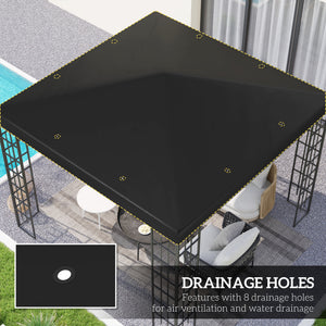 3 x 3(m) Gazebo Canopy Replacement Cover, Garden Gazebo Roof Replacement with Drain Holes, Water Resistant PVC Coating, 370g/㎡, UPF30+, TOP COVER ONLY, Black
