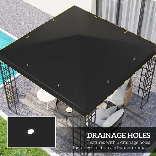 3 x 3(m) Gazebo Canopy Replacement Cover, Garden Gazebo Roof Replacement with Drain Holes, Water Resistant PVC Coating, 370g/㎡, UPF30+, TOP COVER ONLY, Black
