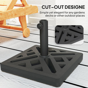 Garden Parasol Base, 15kg HDPE Outdoor Umbrella Stand Parasol Stand with Cut-Out Design, Sun Umbrella Base for 32, 38, 48 mm Poles, Black