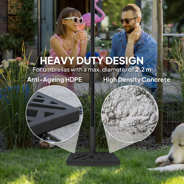 Garden Parasol Base, 15kg HDPE Outdoor Umbrella Stand Parasol Stand with Cut-Out Design, Sun Umbrella Base for 32, 38, 48 mm Poles, Black