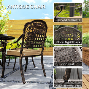 7 Pieces Cast Aluminum Patio Dining Set for 6, Patio Table and Chairs with Umbrella Hole and Cushions, Outdoor Furniture Dining Set for Garden Backyard Poolside, Bronze