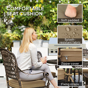 7 Pieces Cast Aluminum Patio Dining Set for 6, Patio Table and Chairs with Umbrella Hole and Cushions, Outdoor Furniture Dining Set for Garden Backyard Poolside, Bronze