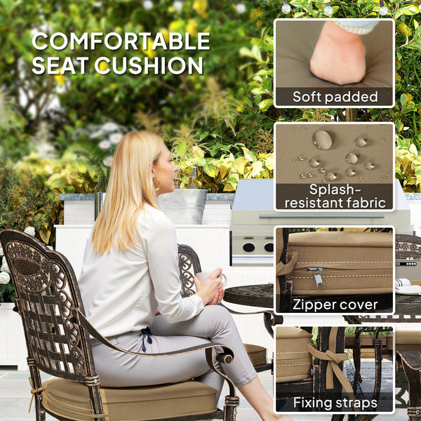 7 Pieces Cast Aluminum Patio Dining Set for 6, Patio Table and Chairs with Umbrella Hole and Cushions, Outdoor Furniture Dining Set for Garden Backyard Poolside, Bronze