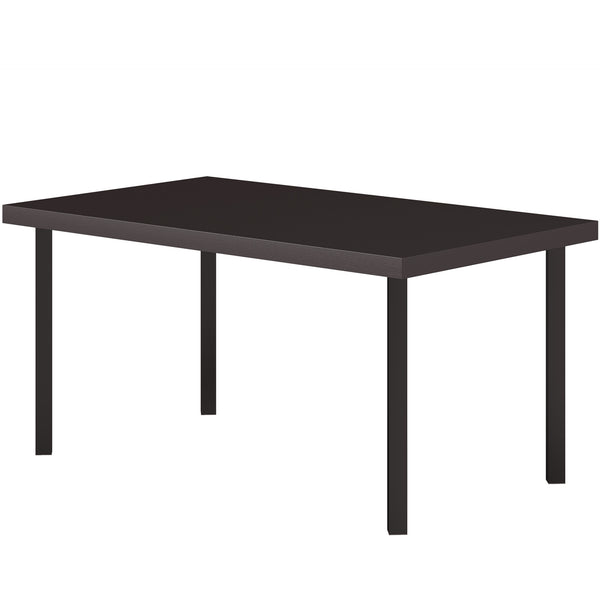 Metal Patio Coffee Table, Rectangle Outdoor Side Table with Woodgrain Tabletop, Foot Pads for Outside Garden Patio Lawn, Brown