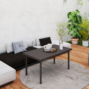 Metal Patio Coffee Table, Rectangle Outdoor Side Table with Woodgrain Tabletop, Foot Pads for Outside Garden Patio Lawn, Brown