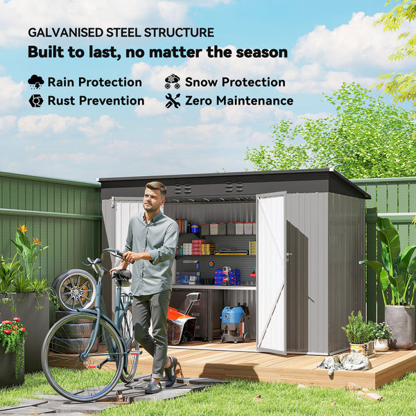 9' x 4' Storage Shed, Galvanized Steel Garden Shed, Wide Double Door with Lock, Gloves and 2 Air Vents for Backyard, Patio, Lawn, Grey