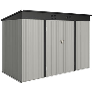 9' x 4' Storage Shed, Galvanized Steel Garden Shed, Wide Double Door with Lock, Gloves and 2 Air Vents for Backyard, Patio, Lawn, Grey